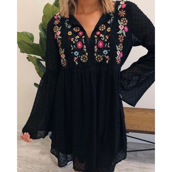 Dottie Couture Dresses & Skirts - Black Textured/Embroidered Dress